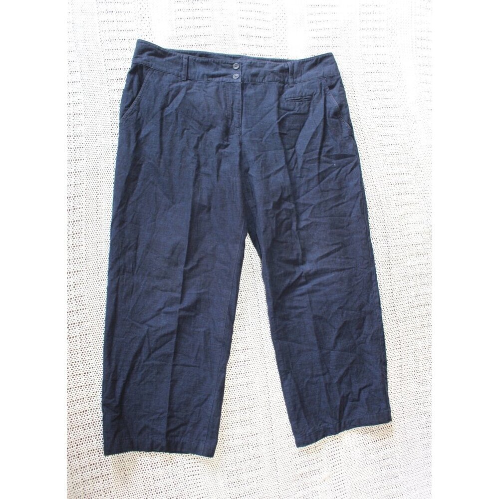 Eileen Fisher cotton Navy Blue Crop Pants Size XL Pockets modest neutral office